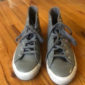 Gray leather Superga high tops